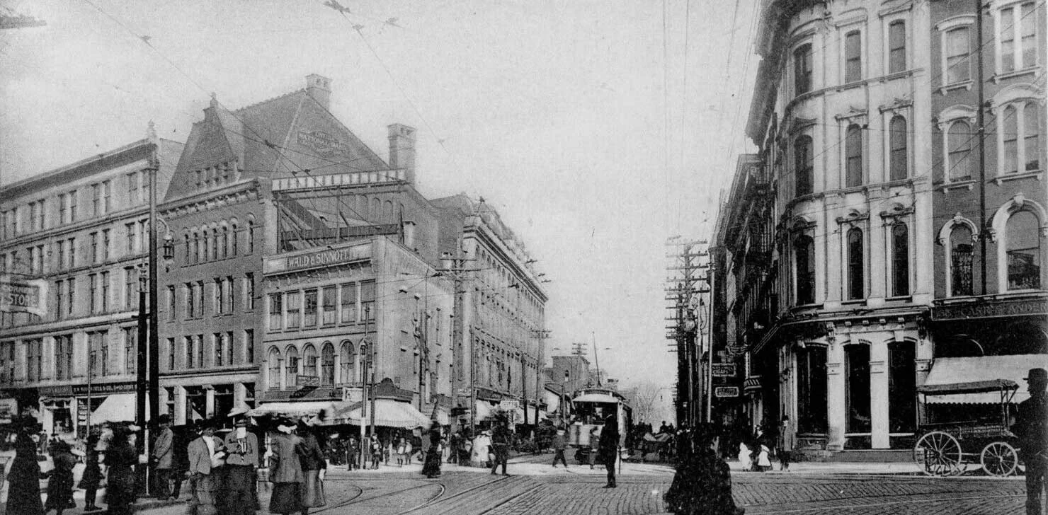 Historic downtown Utica, NY, where Brooklyn Brisket proudly serves the community with halal brisket and classic deli favorites.